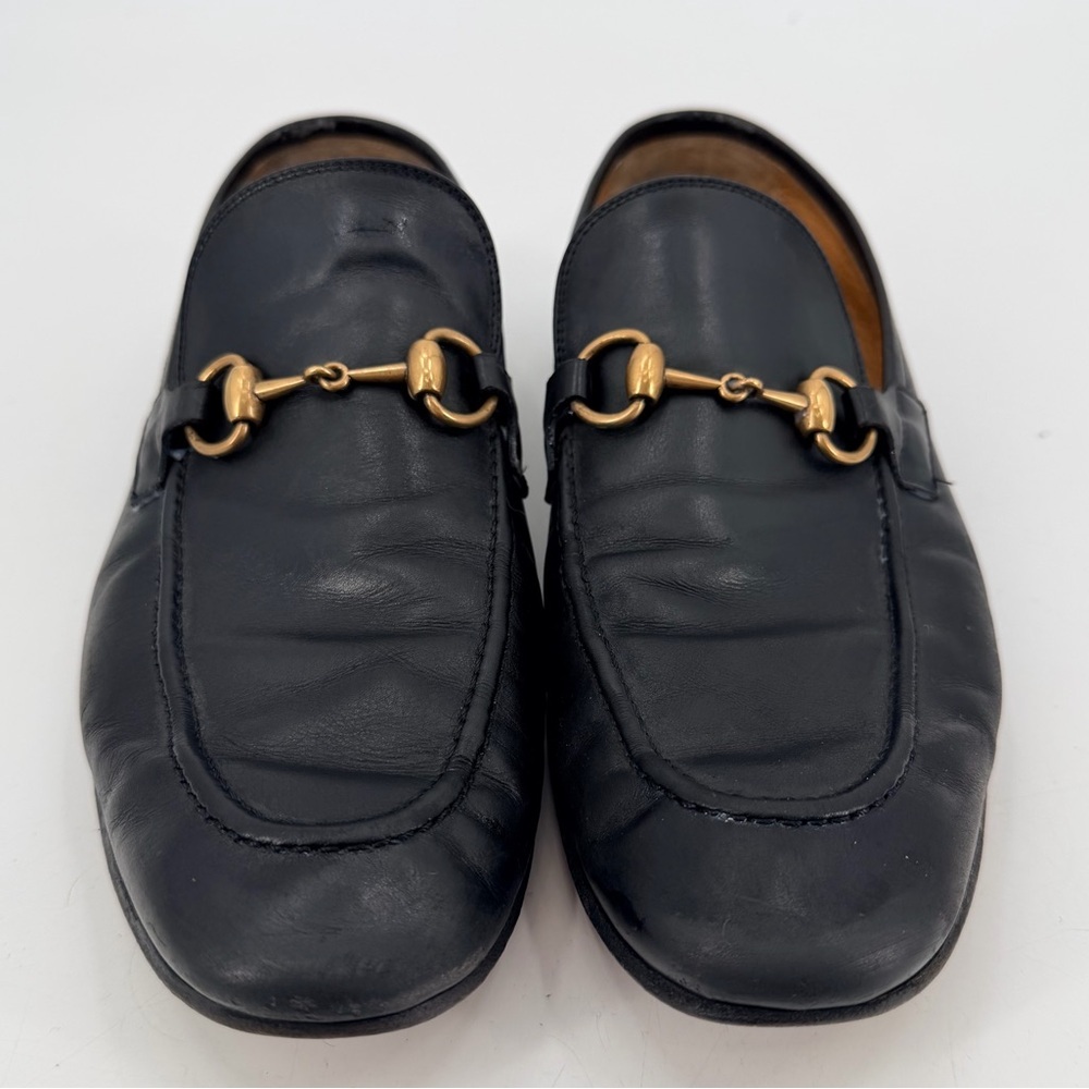 GUCCI Black Leather Horsebit Classic Mens 9 Dress Shoes Loafers FLAWS - Picture 2 of 14